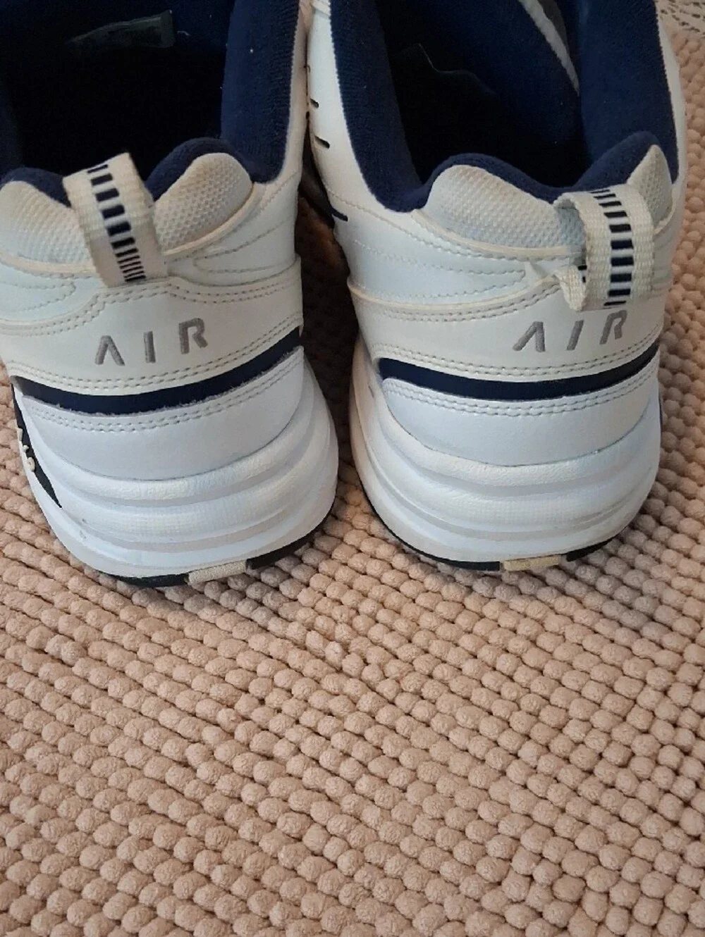 Nike White and Navy Air Monarch Low-Top Sneakers